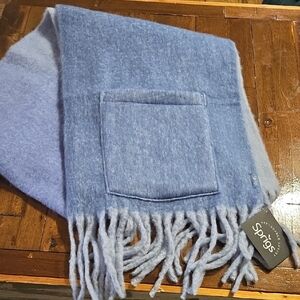 Sprigs Soft Blue Fringed Scarf With Pockets